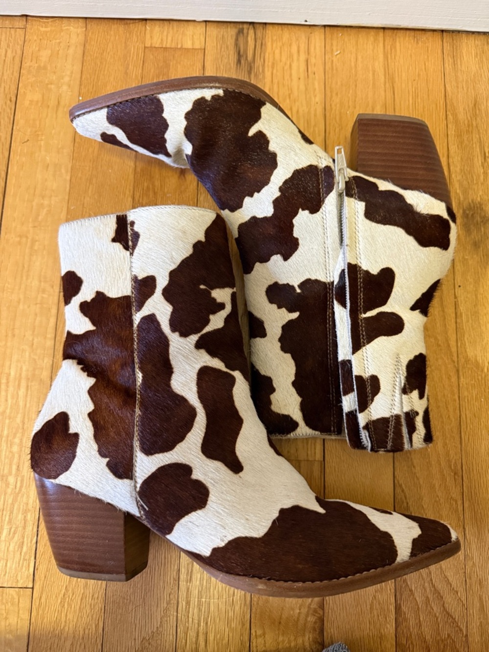 Matisse Cow-Print Ankle Boots - White & Brown